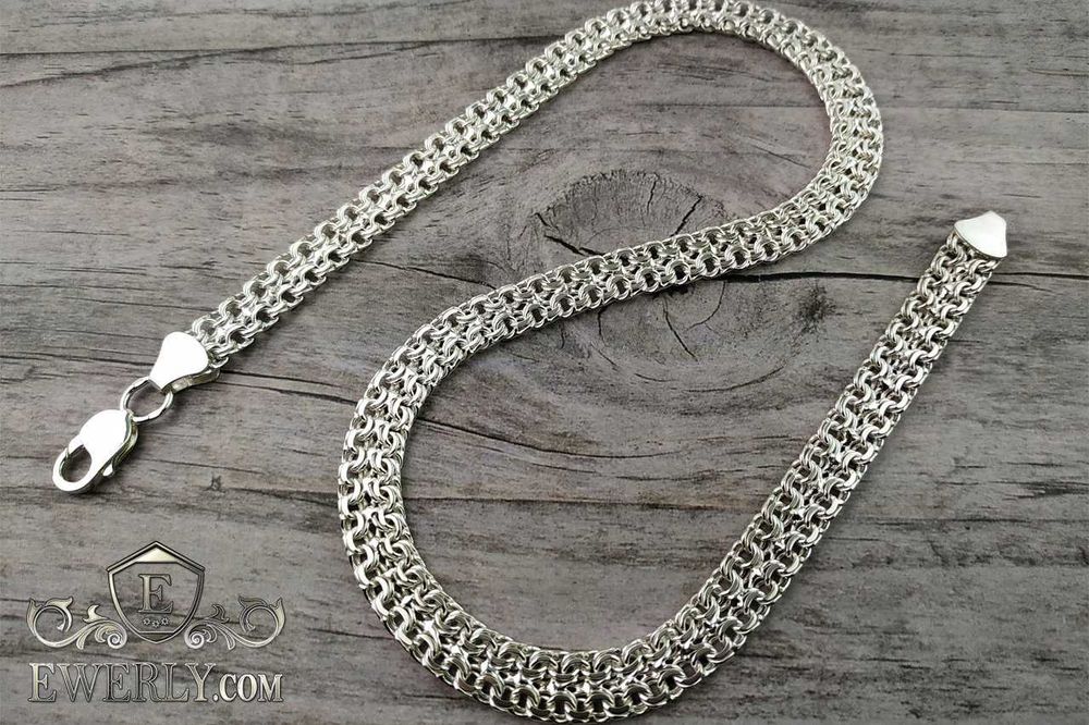 Серебряная цепочка Двойной Бисмарк. Срібний ланцюг Бісмарк подвійний