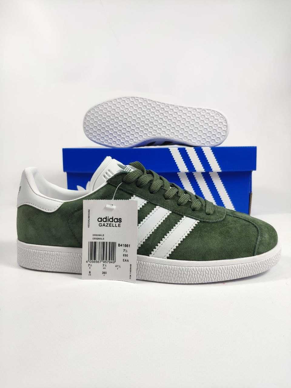 Чоловічі кросівки Adidas Gazelle (зелено-білі) D425 розмір 43 ЗНИЖКА