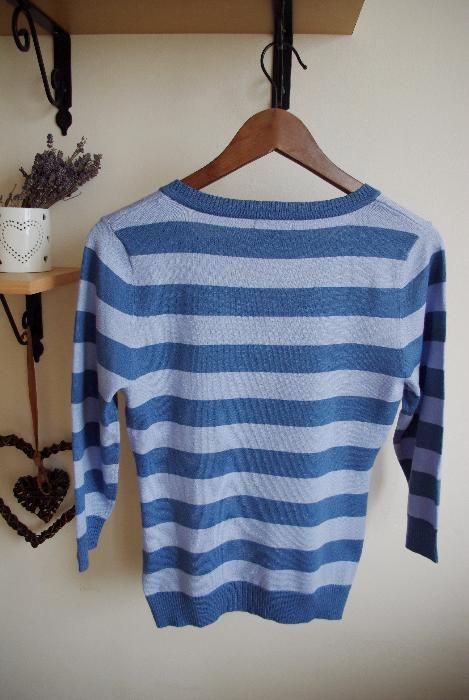 Sweter w paski z dekoltem V niebieski H&M rozmiar M jak nowy