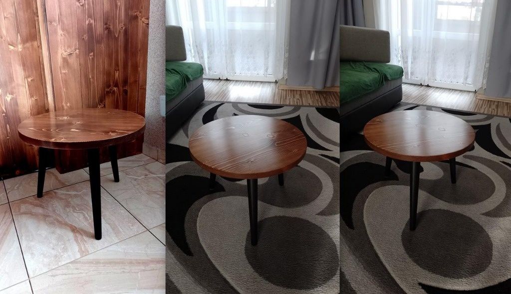 stolik kawowy okrągły drewniany stół drewna B01 50cm loft retro
