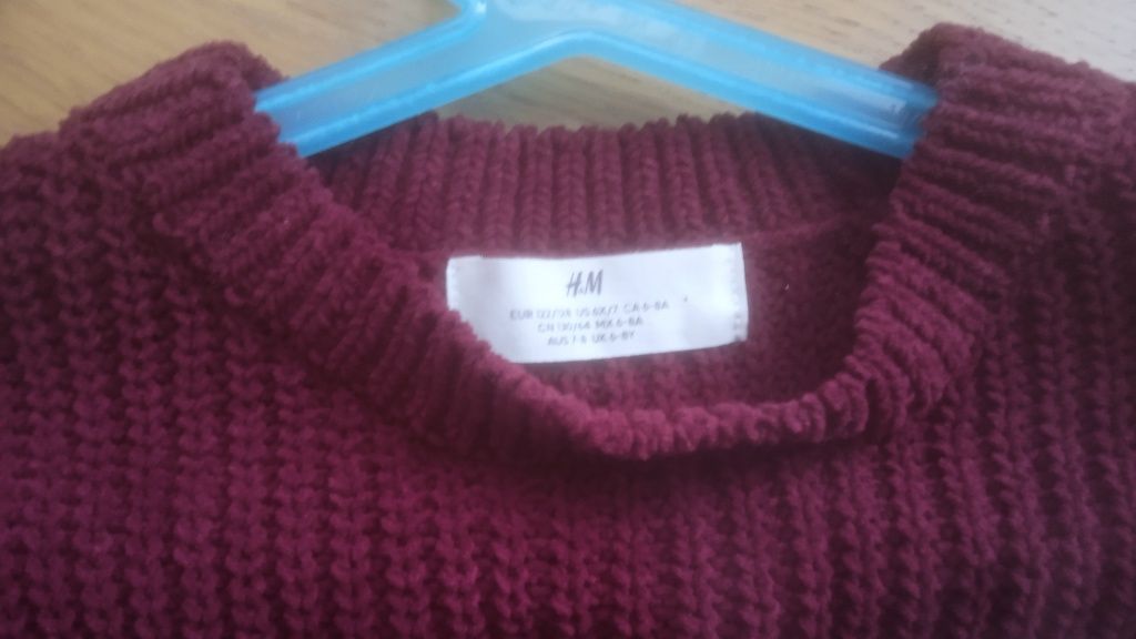 Sweter z szenili H&M 122/128 ciemnoczerwony