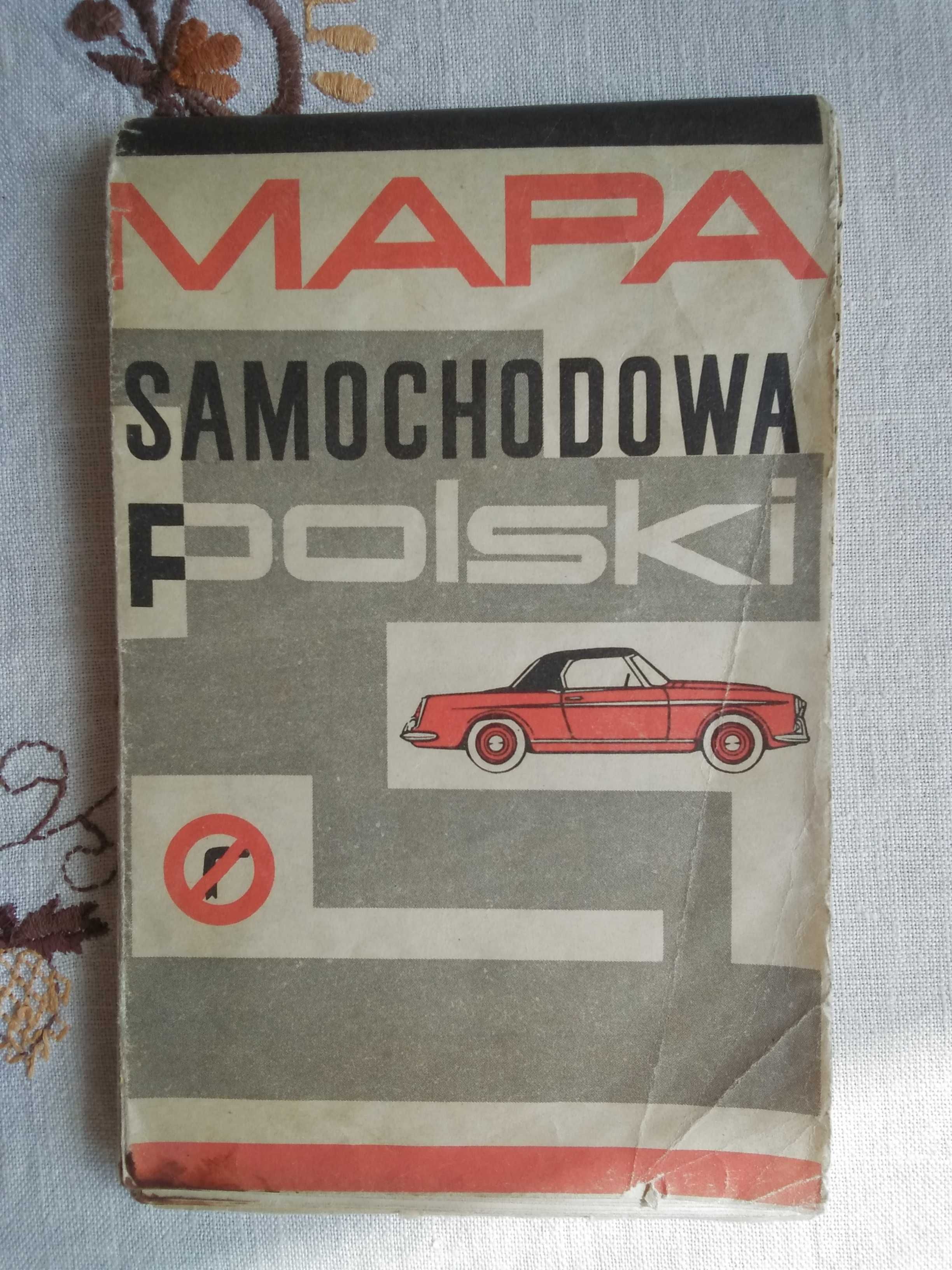Mapa samochodowa Polski 1966 rok vintage