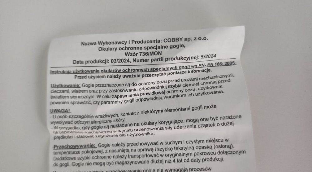 Nowe Gogle Ochronne Cobby 736/ MON