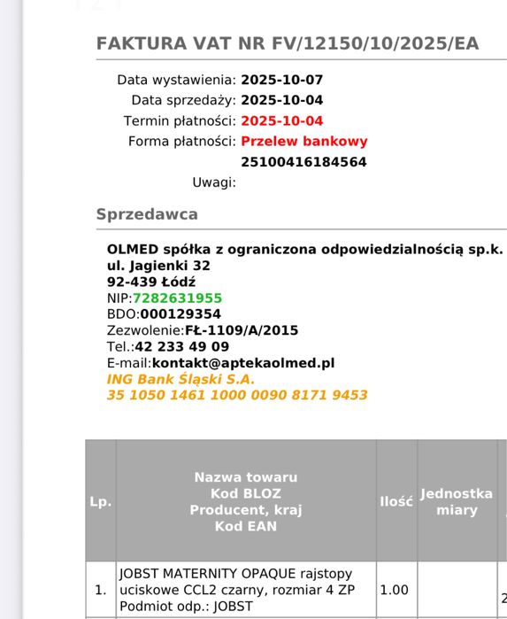 Rajstopy ciążowe ccl2 kompresyjne przeciwżylakowe Jobst L/XL czarne