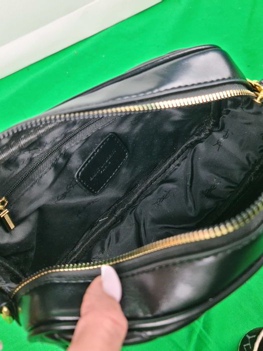 Torebka srednia Torba YSL prazkowana czarna skórzana kuferek Premium