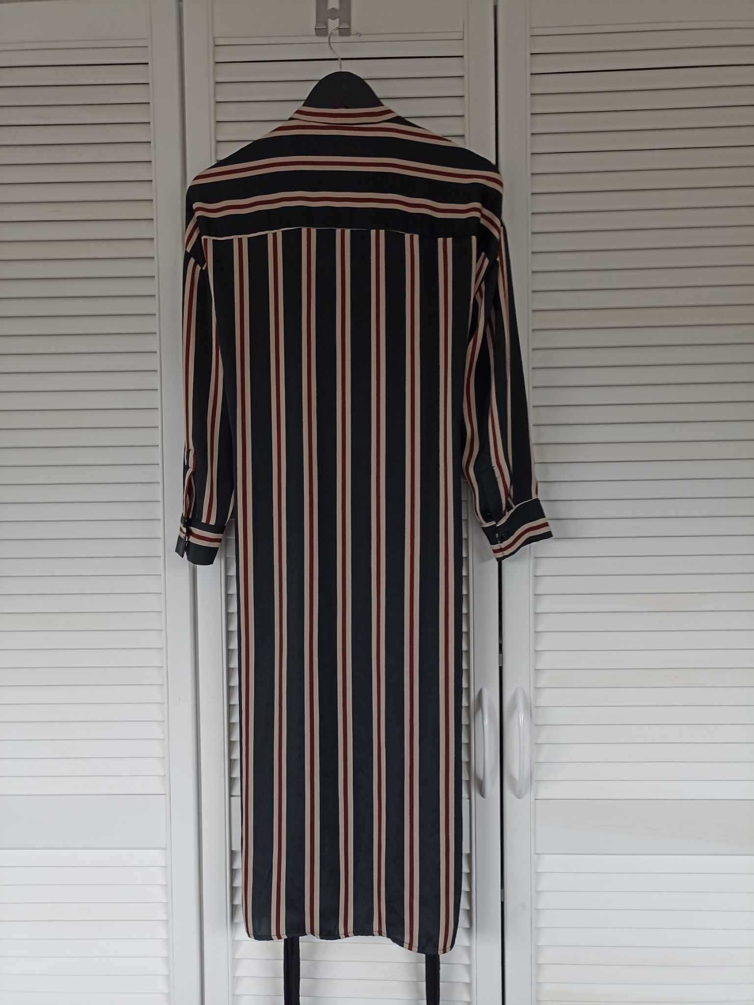 Długa sukienka w paski z czarnym pasem ZARA 36 S