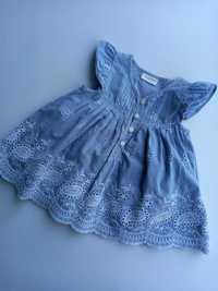 Платье для девочки Next на 3-6 месяцев хлопковое голубое