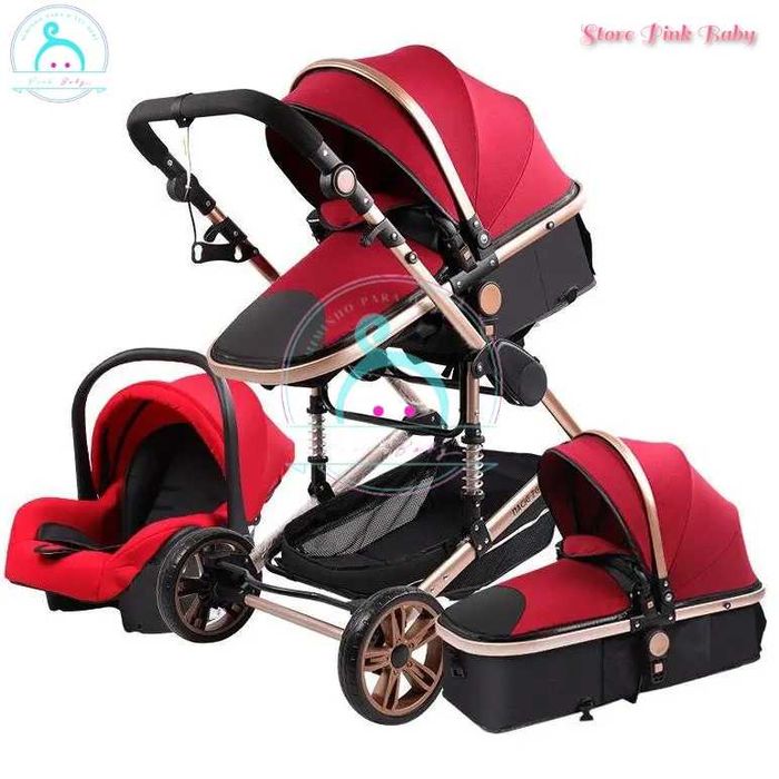Carrinho de bebé 3 em 1 PinkBaby - Fabulous - Vermelho Bordeaux