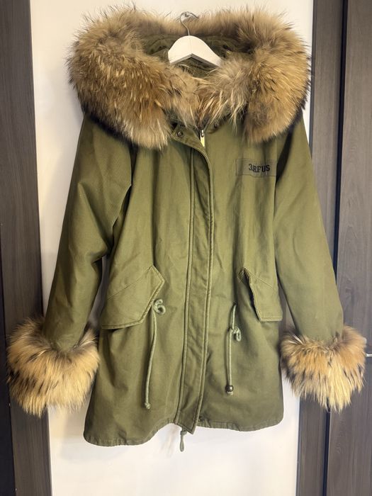Parka khaki S z jenotem i podszeka odpinana z królika
