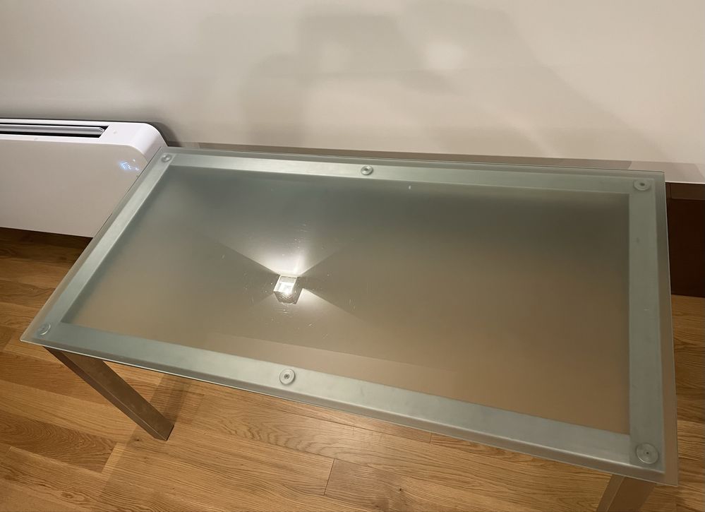 Mesa Retangular Sala/Cozinha Tampo Vidro e estrutura Aço Inox