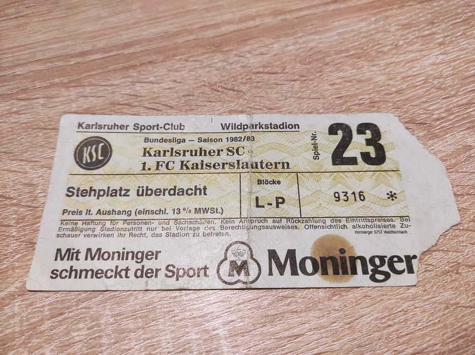 Piłka nożna Bilet meczowy Bundesliga 1982/1983
