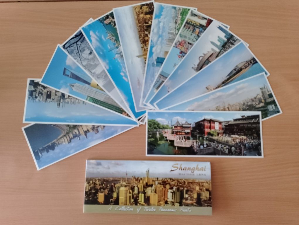 POCZTÓWKI, widokówki z Chin - SZANGHAJ, nowe, zbiór 12 sztuk, panorama