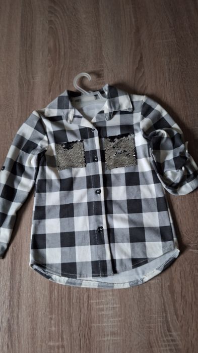 Koszula,  tunika w kratkę czarno-białą 110/116