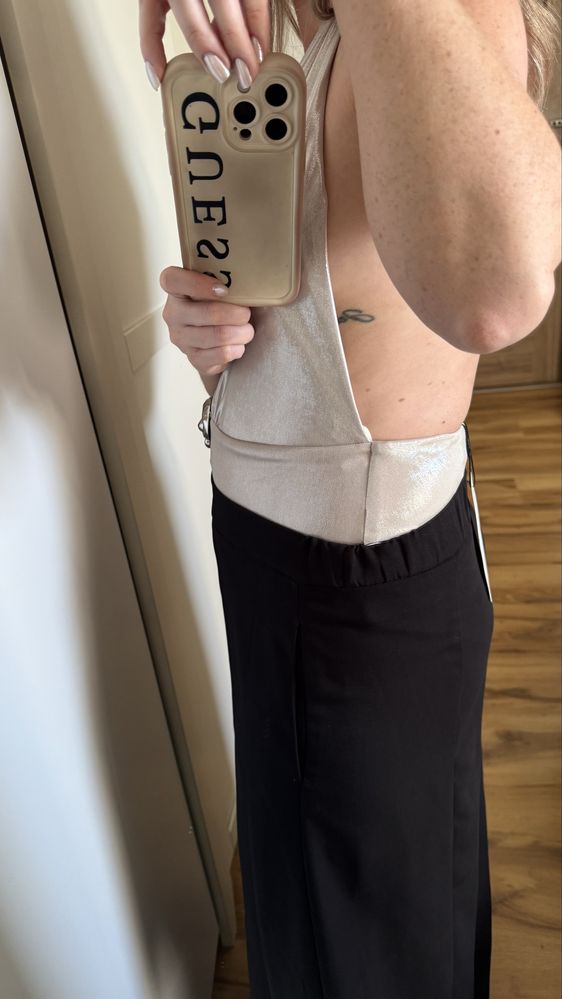 Nowe body strój kąpielowy srebrne ZARA odkryte plecy S 36