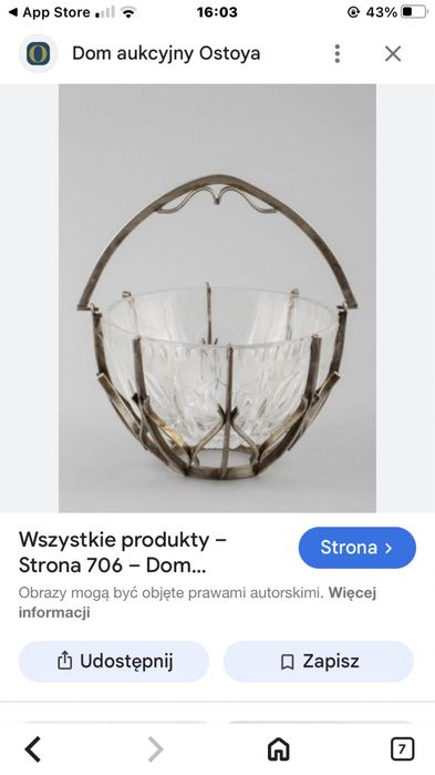 Cukiernica hefra kołyska kryształ w posrebrzanym koszyczku