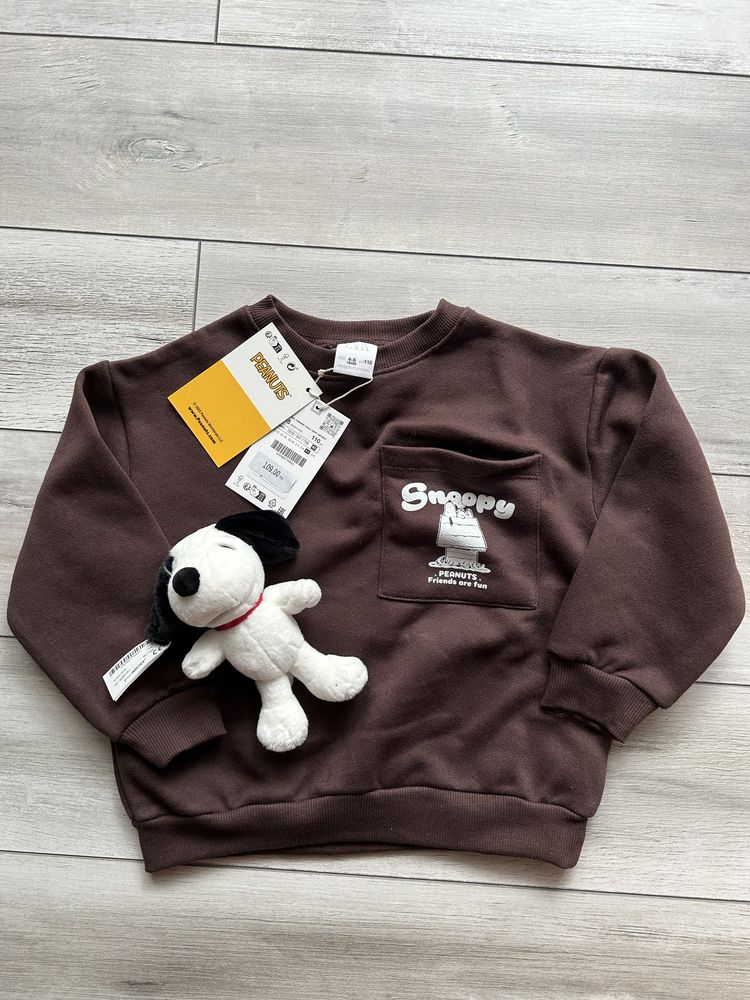 Brązowa ocieplana bluza dla chłopca Zara r.110 Snoopy z pluszakiem