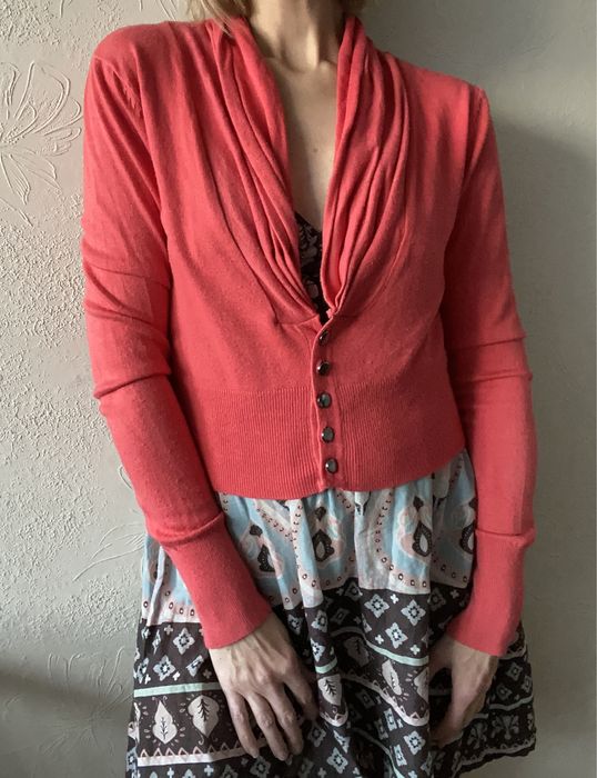 Zara sweterek krótki S kardigan malinowy czerwony
