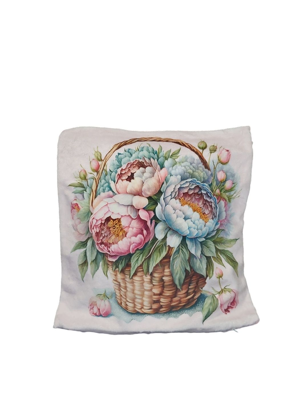 Poszewka na jasiek, poduszkę, peonie, kwiaty, koszyk, minky,  handmade