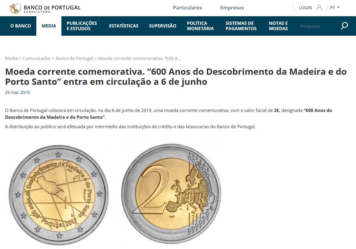 Moeda comemorativa 2 euros Portugal (Descobrimentos) 2019