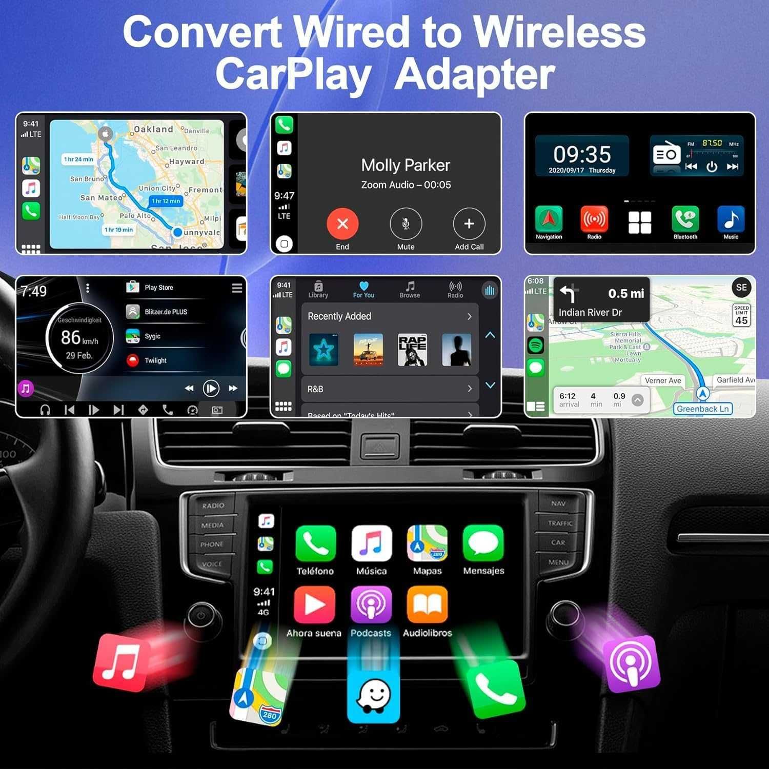 Bezprzewodowy Adapter Samochodowy USB CarPlay 2024