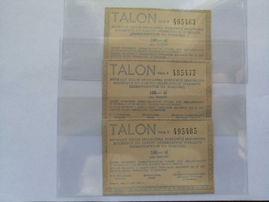 Talon PRL 10zł, 20 zł Pamiątki PRL-u