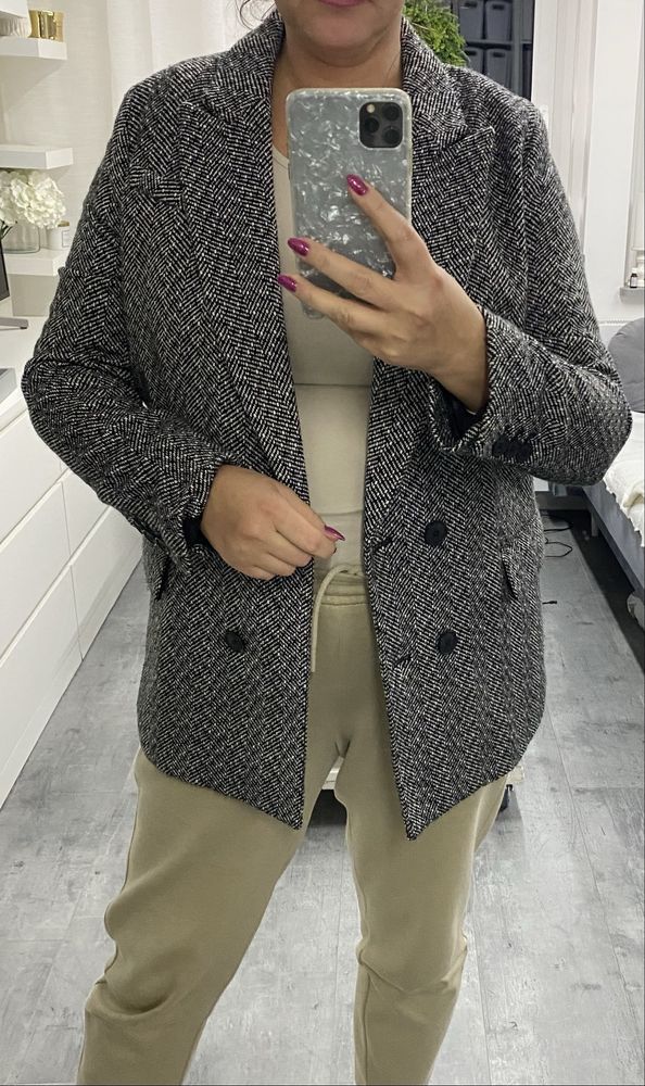 Żakiet jodełka czarno biały H&M m-l