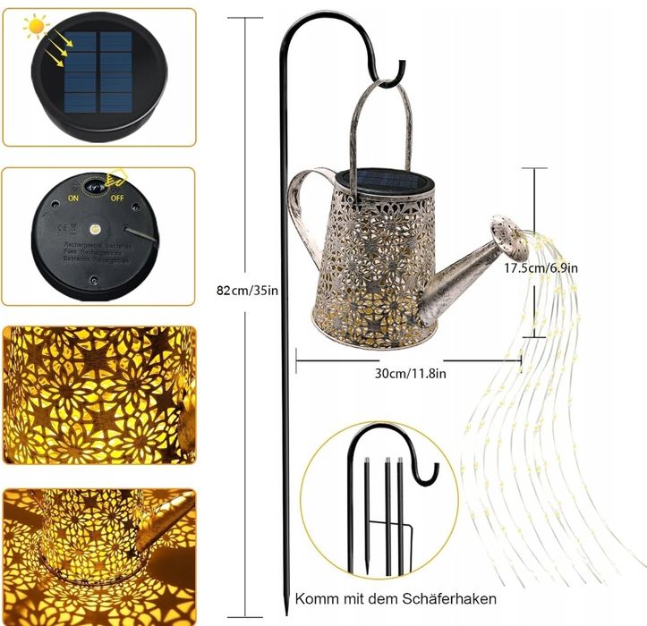Solarna dekoracja ogrodowa, konewka z łańcuchem świetlnym LED