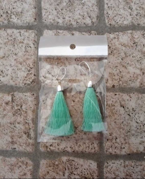Brincos Novos Verde Água Cortininha Embalados