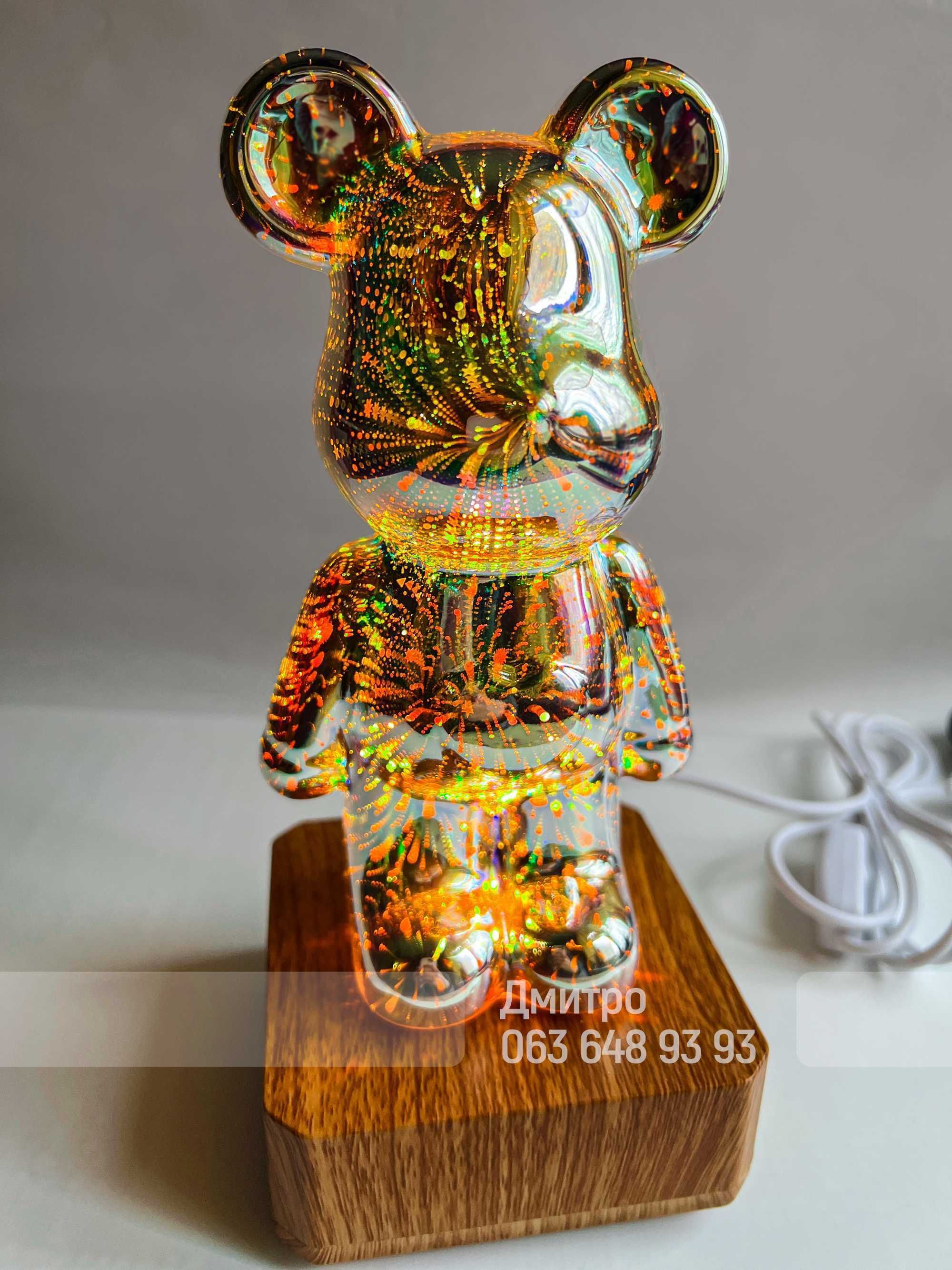 Мишка 7 led цветов ночник Фейерверк, 3D 3Д  Bearbrick Ведмідь Медведь