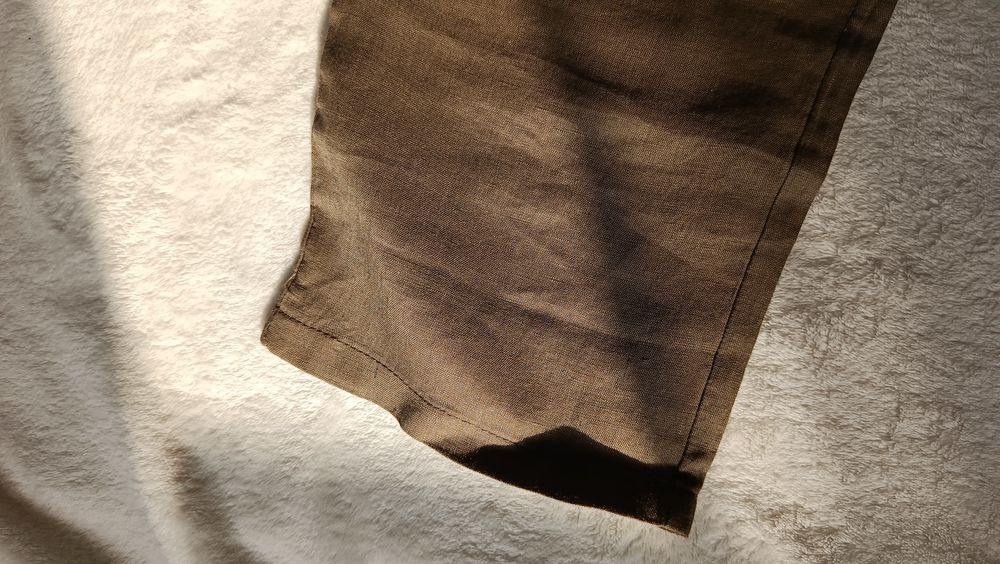 Nowe lniane Mango XS S khaki oliwkowe len lato długie szerokie wide 34