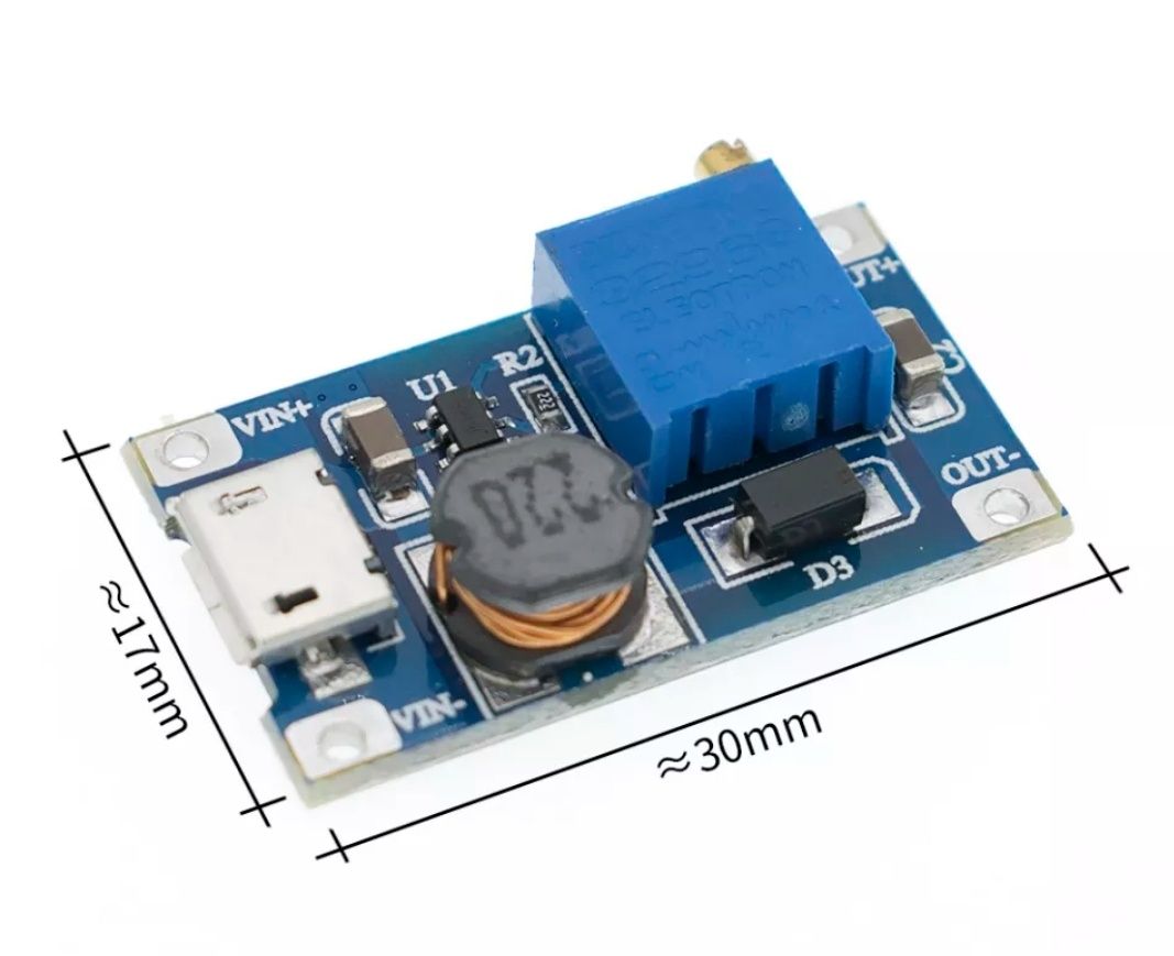 Модуль МТ3608 DC-DC 2А 2-24В з microUSB підвищуючий