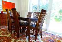 Indyjski komplet do jadalni - stół 160x80 + 6 krzeseł drewnianych