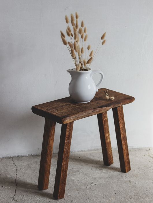 Taboret ,ryczka ,ławka debowa , rutykalna , postarzana , retro