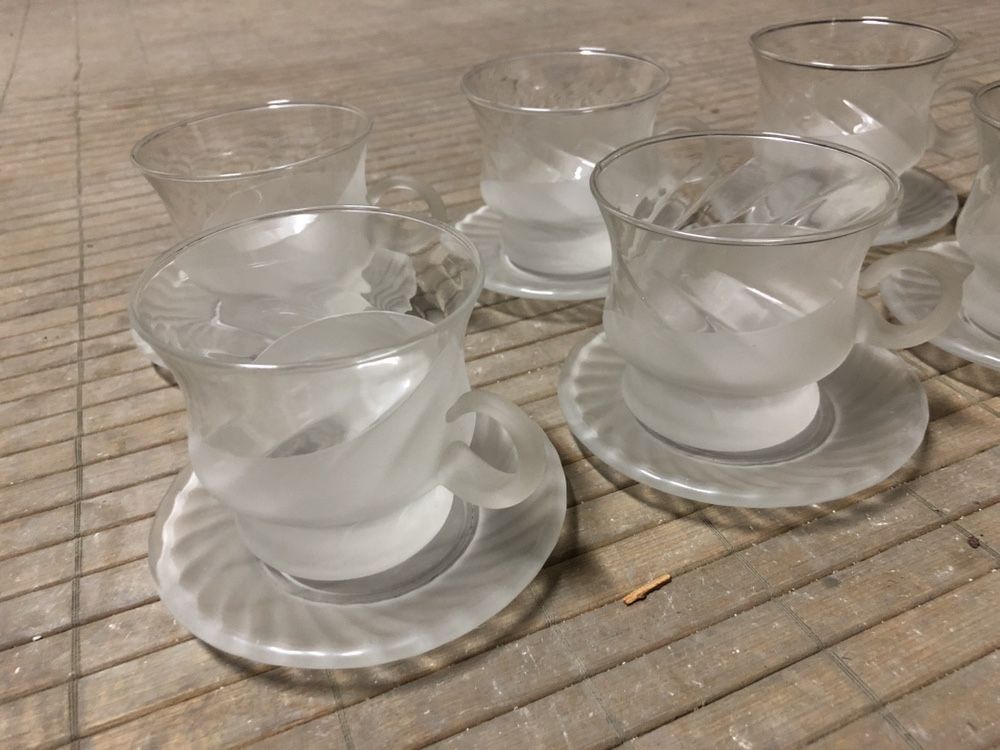 Komplet szklanek szklanych szronionych antyk PRL