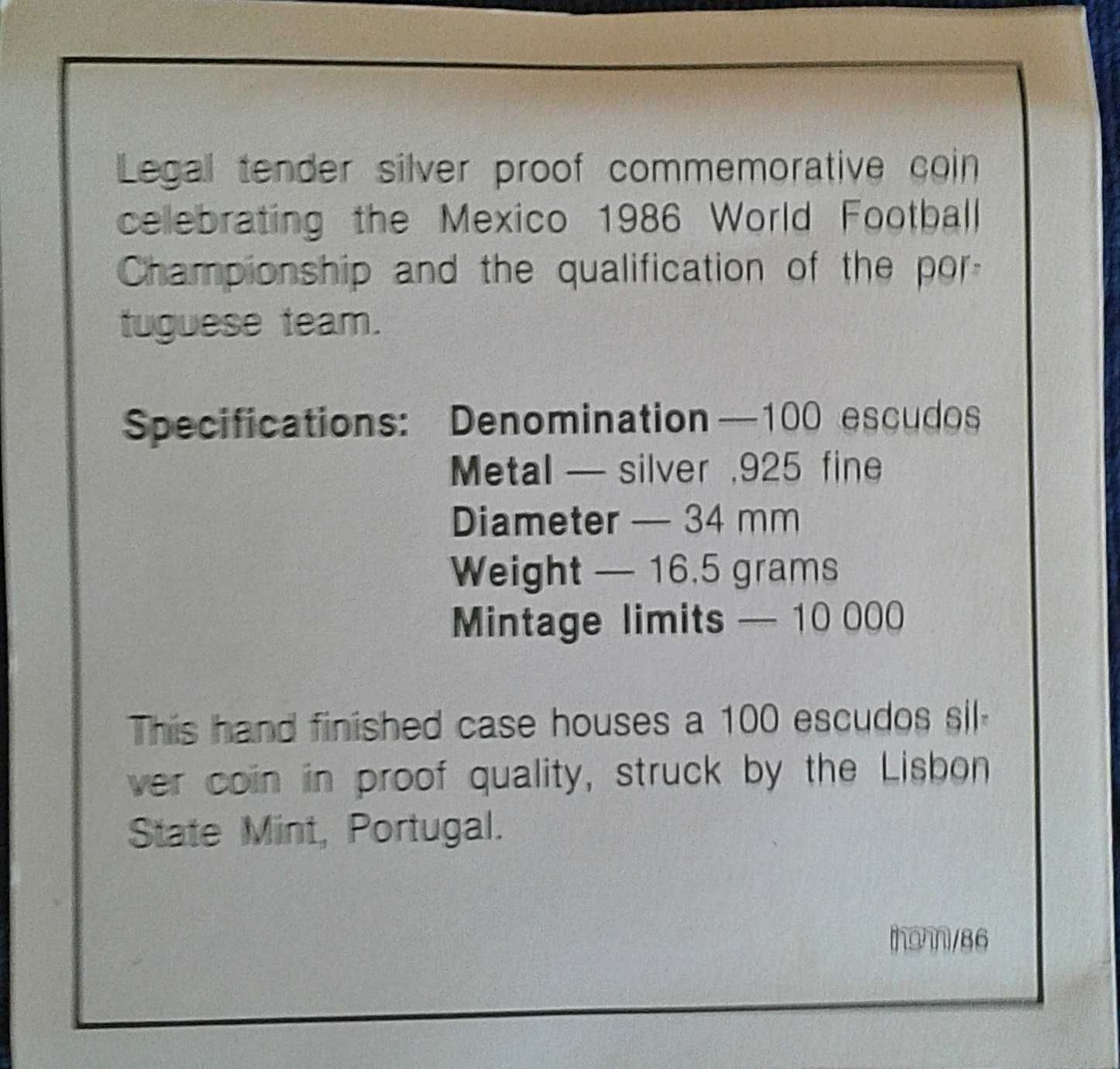 Moeda Prata Mundial Futebol Mexico 1986. Silver Proof coin