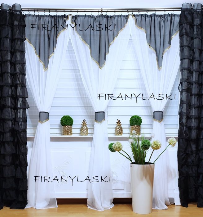 Firana 400x250 firany biało czarne do pokoju salonu