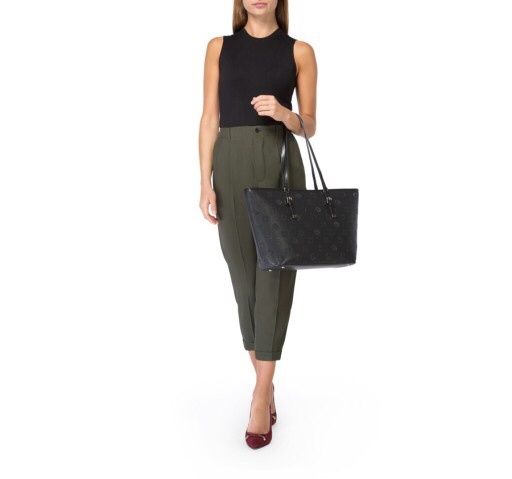 Czarna torebka shopper Wittchen monogram, torba skórzana logowana LV