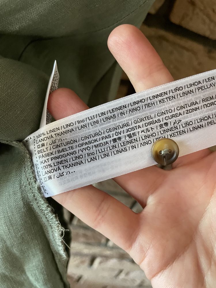 Mango MNG L 40 lniana sukienka zielona khaki szmizjerka wiązana len