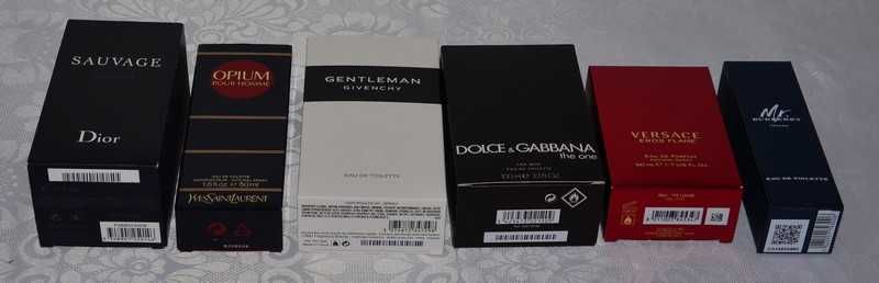 Pudełka po perfumach Dior, Givenchy, Burberry, Versace, YSL