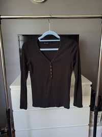 Czarna prążkowana bluzka basic bawełniana mohito XS dekolt V