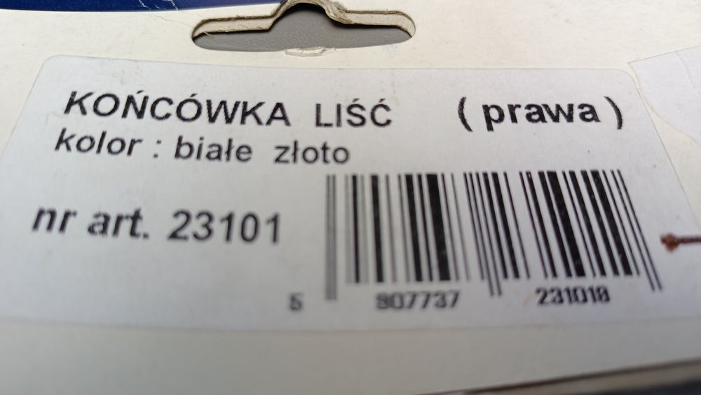 Końcówka do karnisza prawa białe złoto