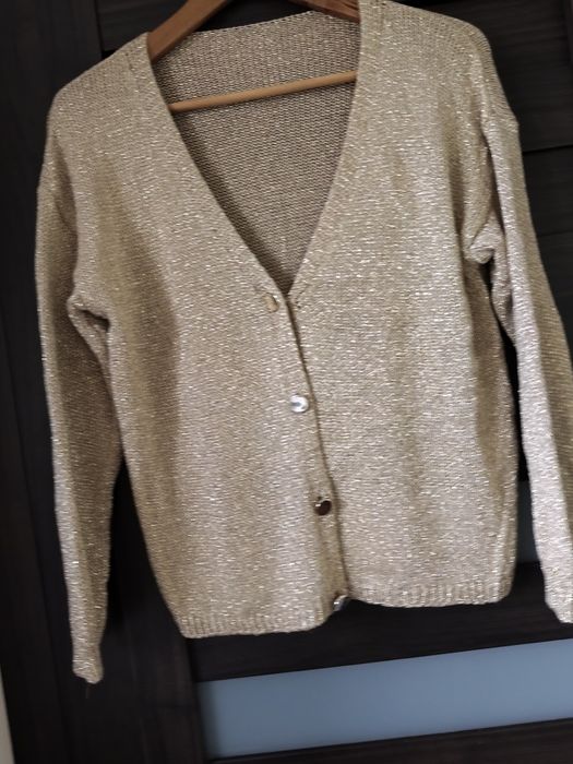 Sweter kardigan wiskoza złota nitka