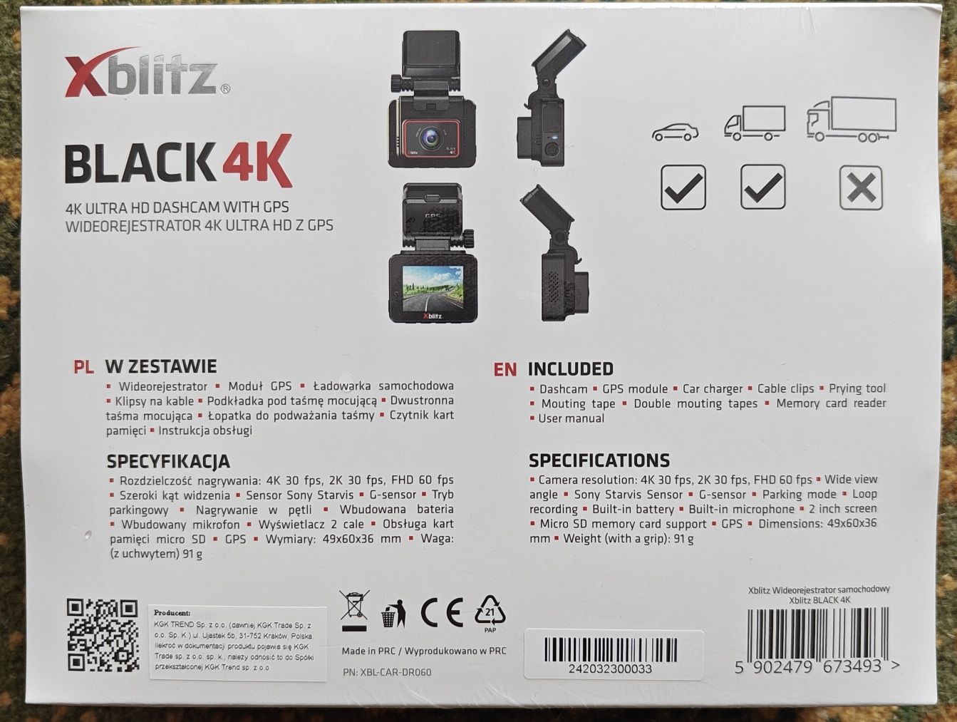 Wideorejestrator Xblitz Black 4K/2"/170 GPS gwarancja