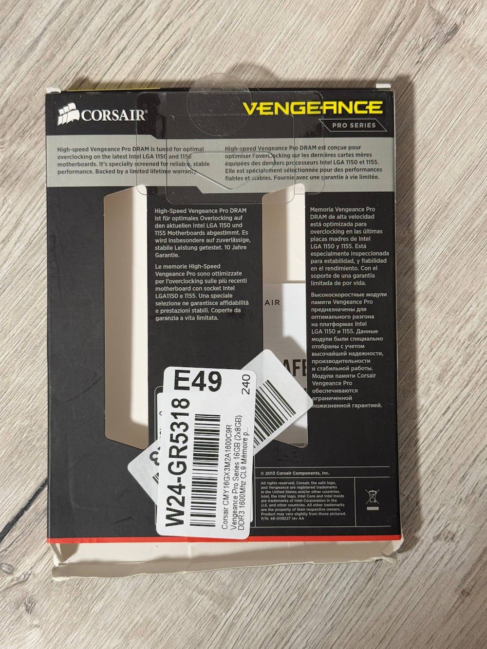 Оперативна памʼять Corsair Vengeance Pro DDR3 DIMM 16GB 1600MHz XMP