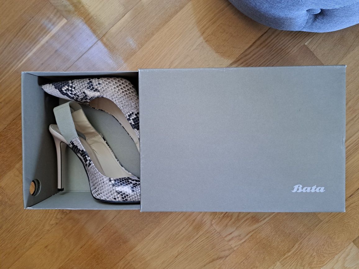 BATA szpilki w wężowy print odkryta pięta skóra naturalna r. 41