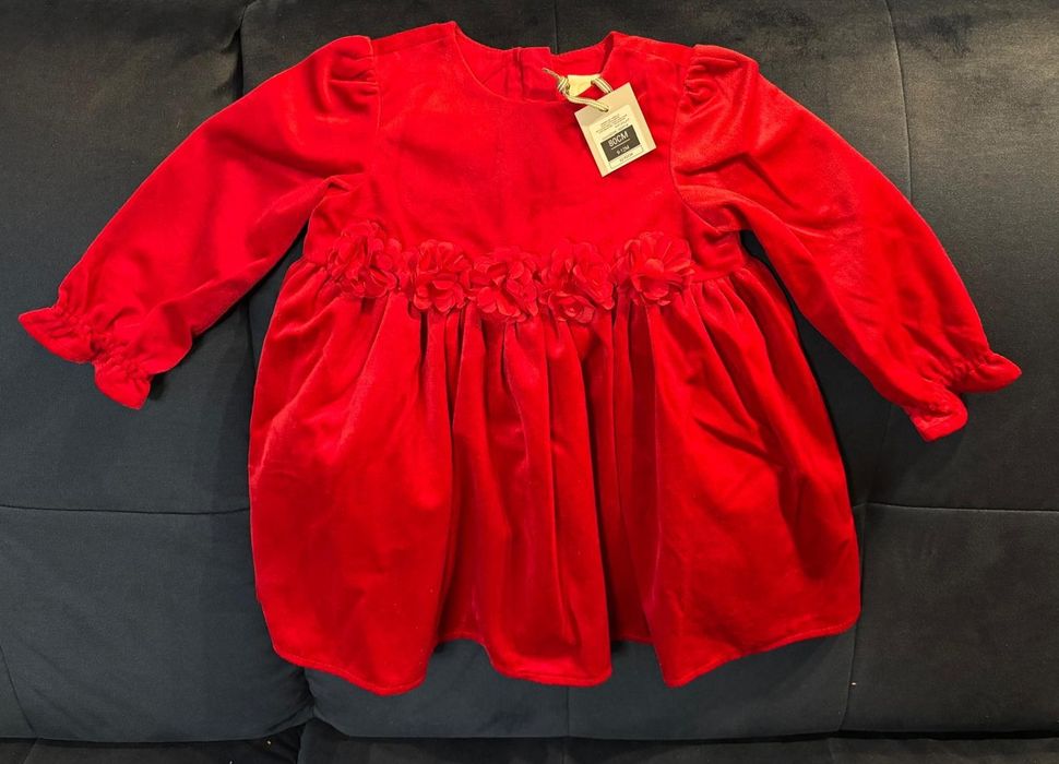 Sukienka czerwona dziewczęca z długim rękawem, welurowa, świąteczna 80