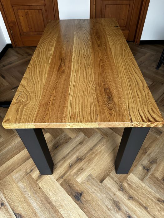 NOWY Stół dębowy z litego drewna  solidny, metalowe nogi loft