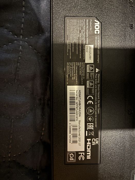 Monitor AOC 24G2ZU/BK 240HZ 24”