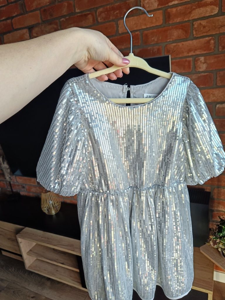 Sukienka cekinowa srebra H&M r.98