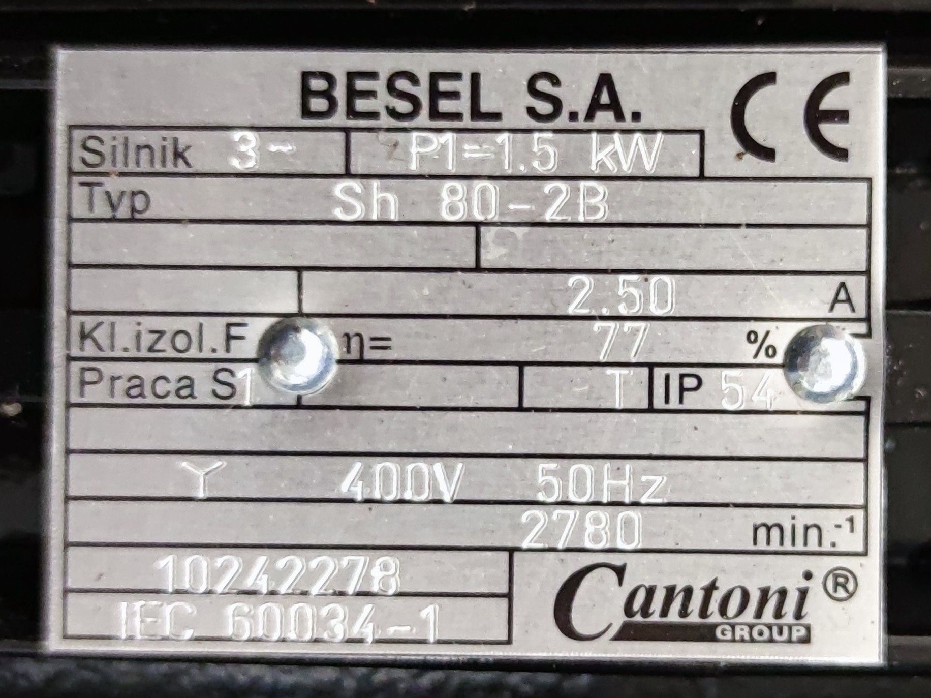Silnik 3f 1,5 kw 2780 obr. Besel s.a. sh 80-2b